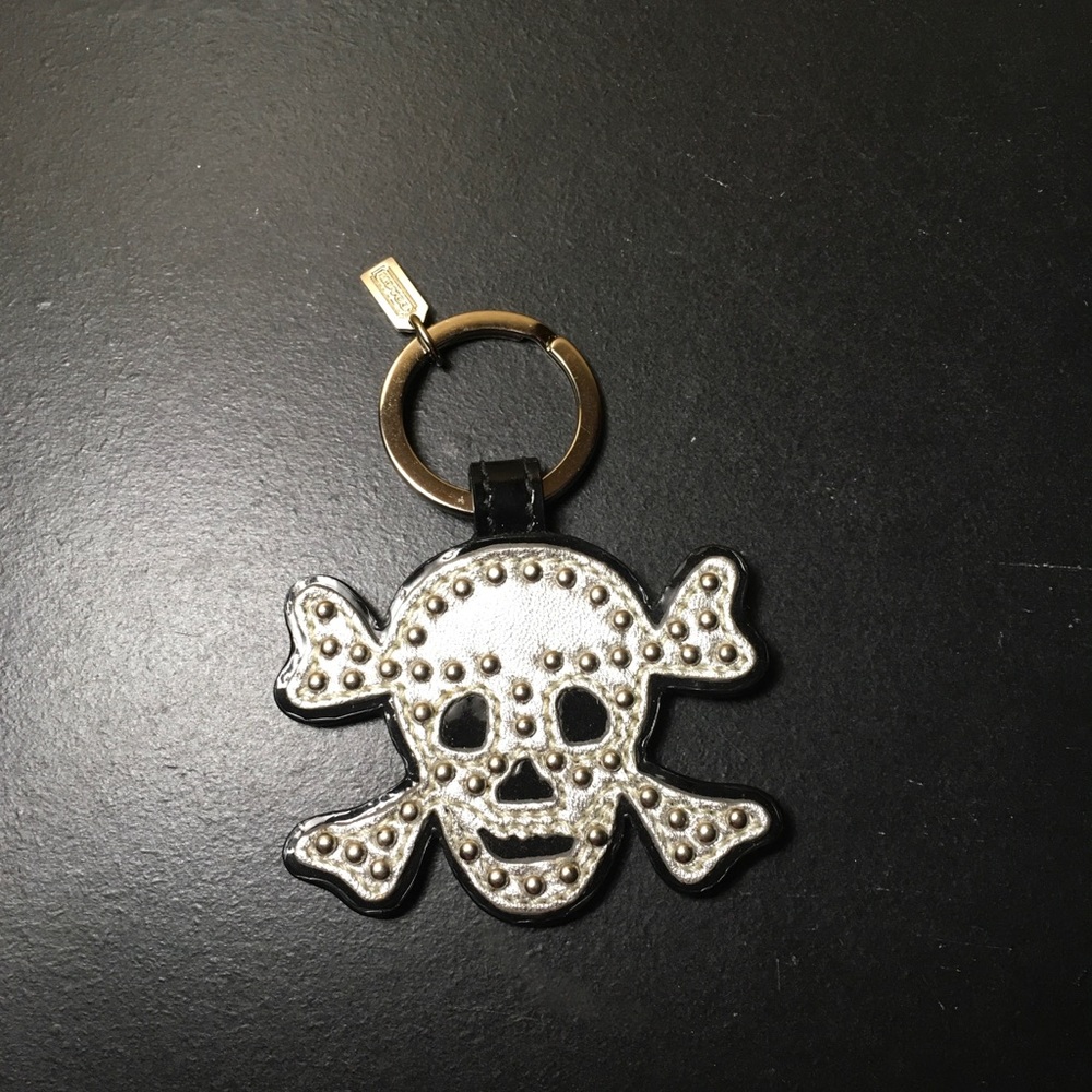 Coach Leather Studded Skull Keychain